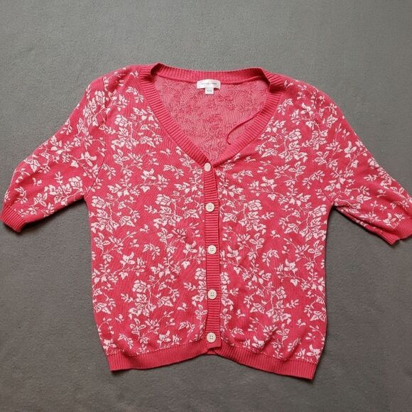 Gemma + Jane Floral Jacquard Elbow Sleeve Cardigan Sweater - Size Medium - Picture 7 of 9